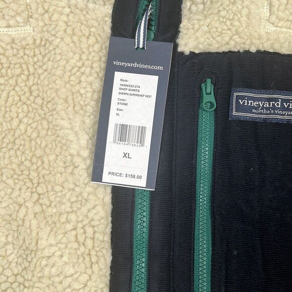 Vineyard Vines Vest Sherpa Fleece Deep Pile Stone Full Zip NWT Men Size XL - Picture 4 of 10